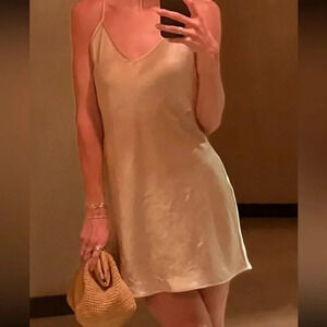 Aritzia Wilfred Only Slip Mini Dress Bronze Gold Tan Size XS
